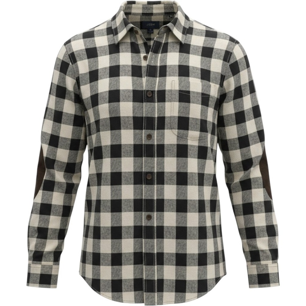 J.Crew Mens XL Buffalo Check Flannel Shirt Elbow‎ Patches Black White Classic